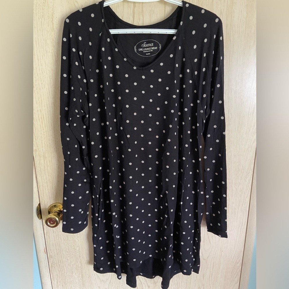 Soma Women's Live Lounge Wear Raglan Tunic Loungewear Black White Polka Dot XL